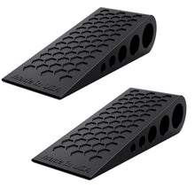 Load image into Gallery viewer, Door Stoppers for Bottom of Door Premium Floor Rubber Door Stop Wedge Made in USA Heavy Duty Honeycomb Design for Carpet, Tile, Ideal for Home, School, Commercial, Black 2-Pack
