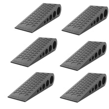 Load image into Gallery viewer, Door Stoppers for Bottom of Door Premium Floor Rubber Door Stop Wedge Made in USA Heavy Duty Honeycomb Design for Carpet, Tile, Ideal for Home, School, Commercial, Black 2-Pack
